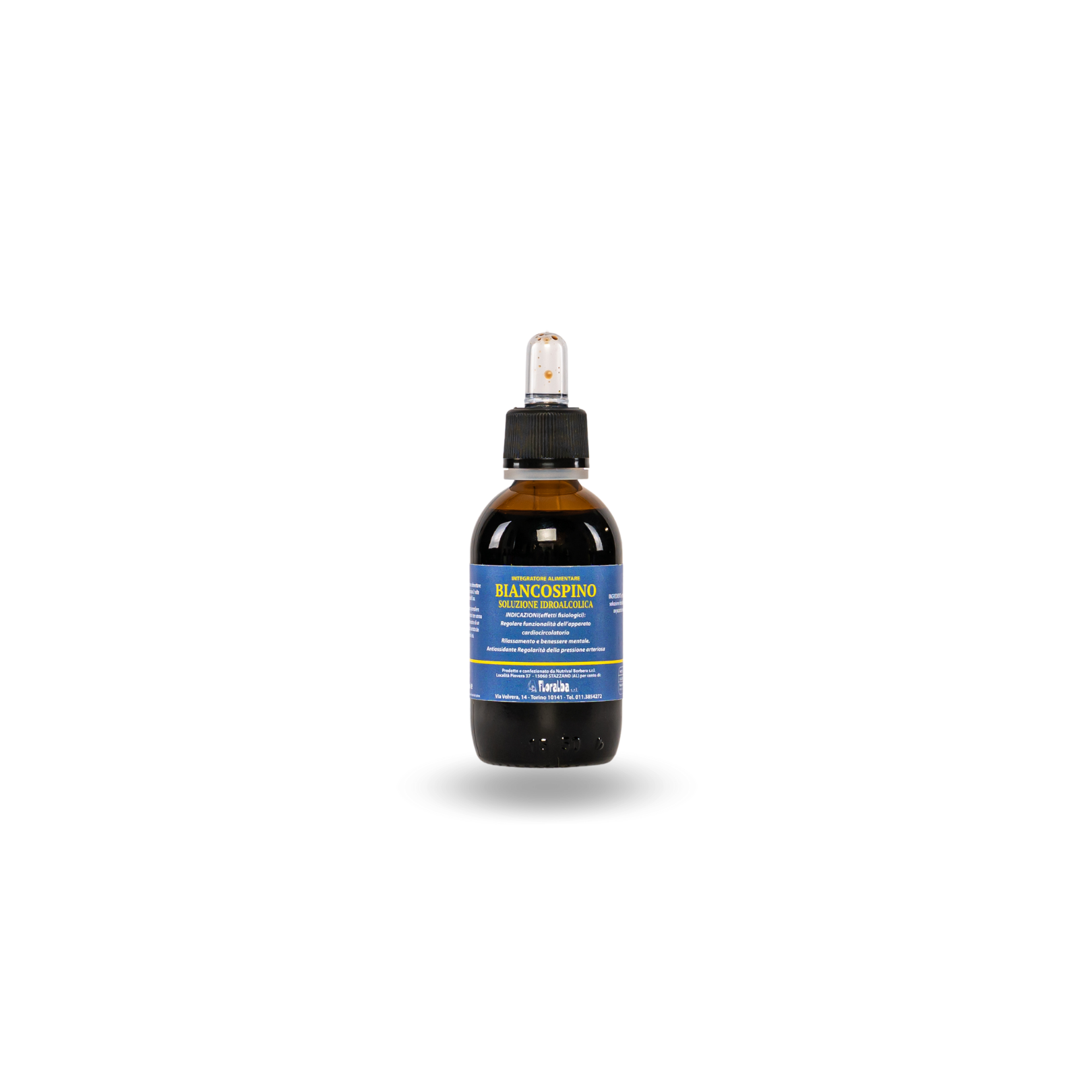 biancospino Ingredienti e (tra parentesi) loro dose giornaliera: soluzione idroalcolica di Crataegus Oxyacantha medicus fiori e foglie – Biancospino ( 3000 mg) Indicazioni fisiologiche (claims): Regolare funzionalità apparato cardocircolatorio, Regolarità della pressione arteriosa, rilassamento e benessere mentale Modo d'uso: Per un corretto consumo alimentare diluire 30-50 gocce di prodotto in acqua 2 volte al giorno. Agitare prima dell’uso