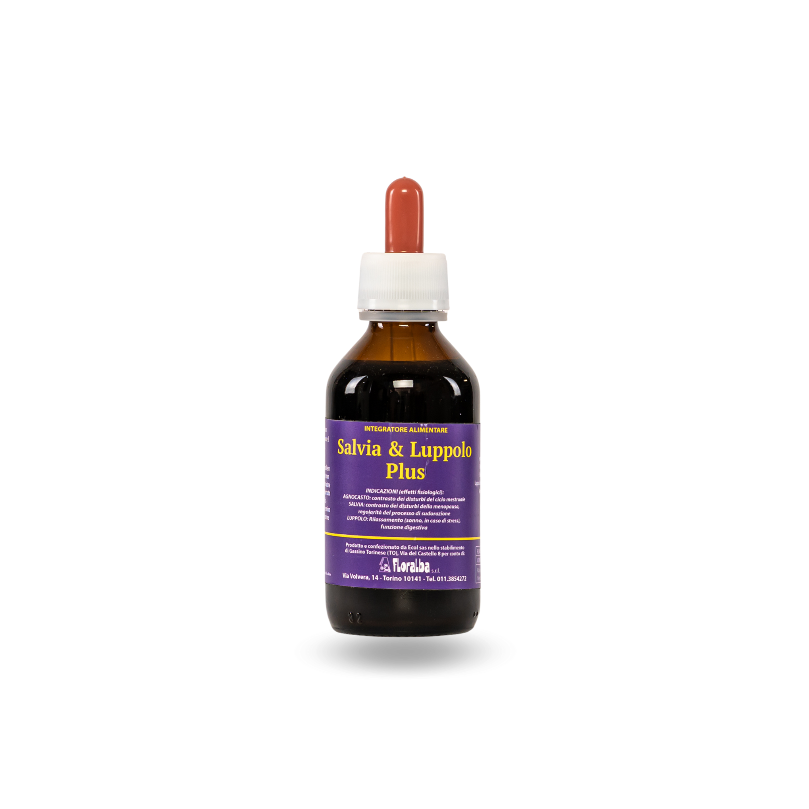 salvia e luppolo plus Ingredienti e (tra parentesi) loro dose giornaliera: Estratti idroglicerici di: Salvia foglie - Salvia officinalis L . -33,40% (1002mg), Luppolo coni - Humulus lupulus L .-33,30%(999mg), Agnocasto frutti - Vitex agnus-castus L.- 33,30%(999mg) Conservante: potassio sorbato Indicazioni fisiologiche (claims): AGNOCASTO: contrasto dei disturbi del ciclo mestruale SALVIA: contrasto dei disturbi della menopausa, regolarità del processo di sudorazione LUPPOLO: Rilassamento (sonno, in caso di stress) Modo d'uso: Per un corretto consumo alimentare è preferibile assumere 30 gocce 3 volte al giorno lontano dai pasti