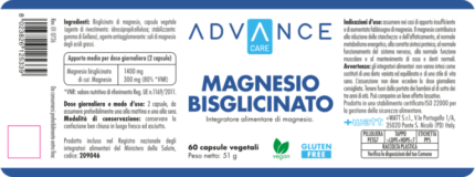 Indicazione fisiologiche:  Contribuisce alla riduzione della stanchezza e dell’affaticamento, aiutandoti a ritrovare la tua naturale energia. Supporta il normale metabolismo energetico e l’equilibrio elettrolitico, essenziali soprattutto nei cambi di stagione o quando fai sport. Aiuta la normale funzione muscolare, ideale per favorire il benessere e il recupero del corpo dopo l’attività fisica o le tensioni quotidiane. Promuove il normale funzionamento del sistema nervoso e la normale funzione psicologica, accompagnandoti verso un fisiologico rilassamento serale, utile per prepararsi a un buon riposo. Contribuisce al mantenimento di ossa e denti normali, un fattore chiave per invecchiare in salute e mantenere il corpo forte nel tempo. Dose giornaliera: 2 capsule al giorno Ingredienti: Bisglicinato di magnesio, capsula vegetale (agente di rivestimento: idrossipropilcellulosa; stabilizzante: gomma di Gellano), agente antiagglomerante: sali di magnesio degli acidi grassi. Avvertenze:  Gli integratori alimentari non vanno intesi come sostituti di una dieta varia ed equilibrata e di uno stile di vita sano. L’assunzione non deve eccedere la dose giornaliera consigliata. Tenere fuori dalla portata dei bambini al di sotto dei tre anni di età.