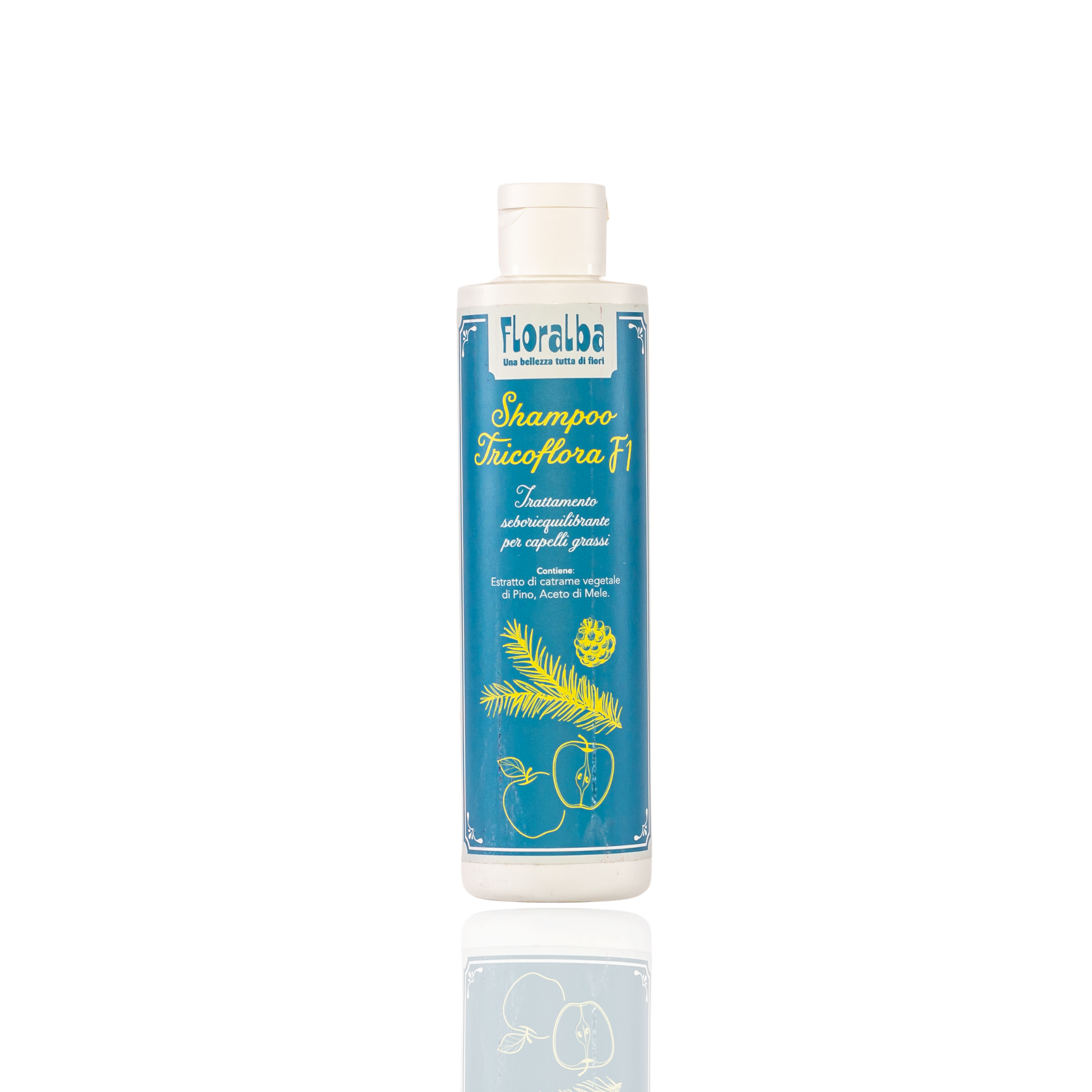 shampoo tricoflora F1 Ingredienti: Aqua, sodium coco-sulfate, cocamide dea, lauramidopropyl betaine, pinus palustris tar extract, acetum, disodium edta, imidazolidinyl urea, sodium chloride. Indicazioni fisiologiche (claims): Trattamento seboriequilibrante per capelli grassi Modo d'uso: Versare una dose di prodotto sui capelli bagnati. Massaggiare delicatamente la cute e sciacquare abbondantemente